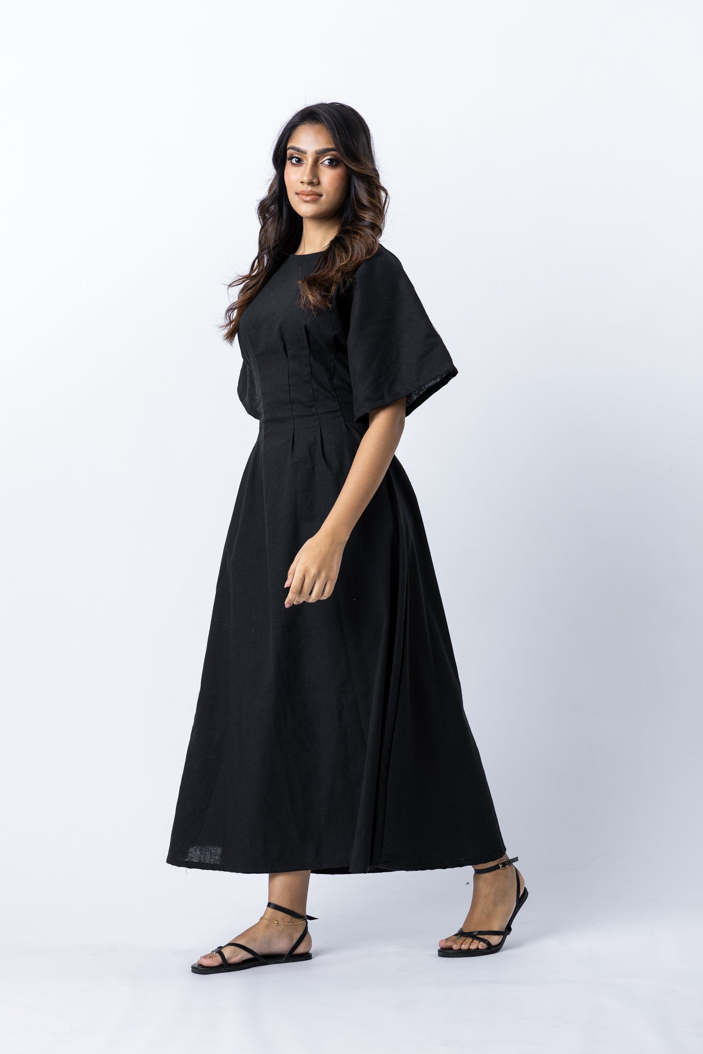 VALERIA BLACK BOATNECK MIDI DRESS