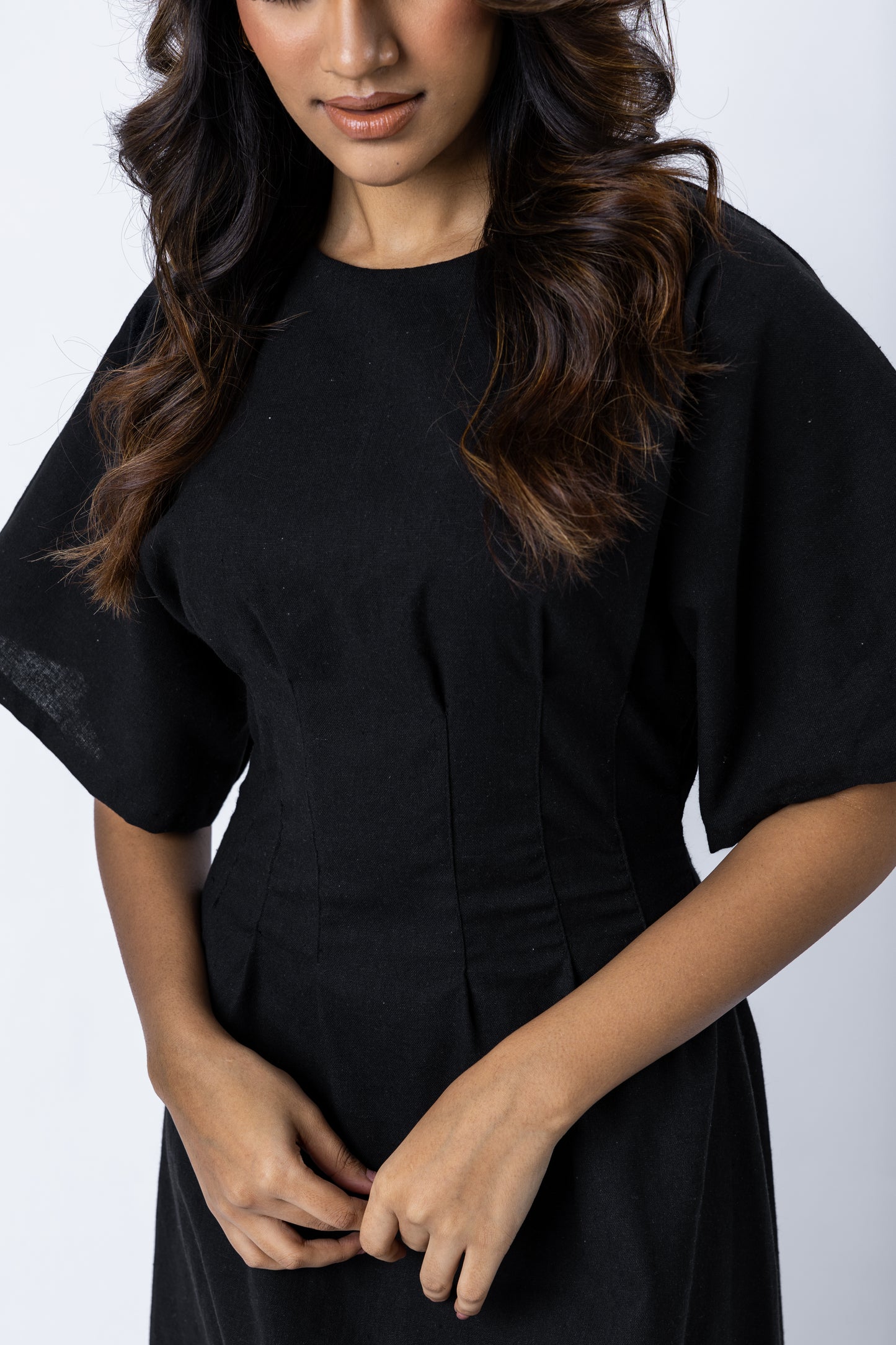 VALERIA BLACK BOATNECK MIDI DRESS