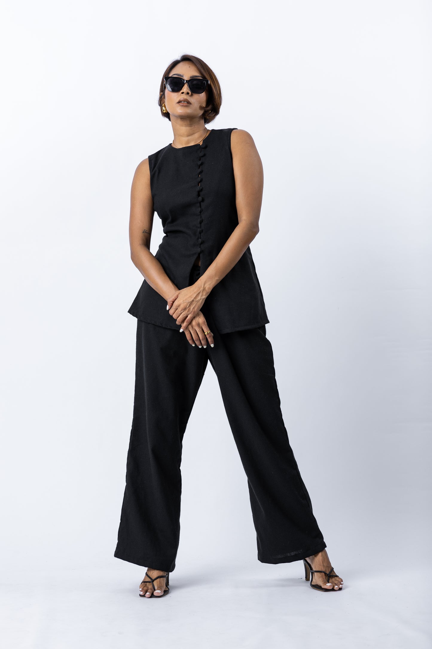 TASHA BLACK LINEN ELASTIC WAIST PANT