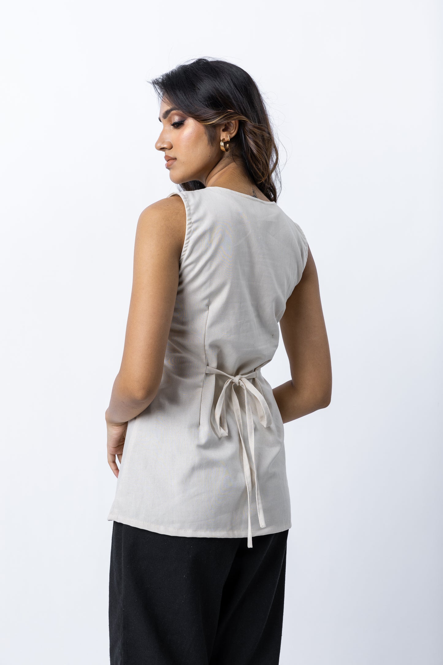 FRANCO OAT LINEN LONGLINE VEST