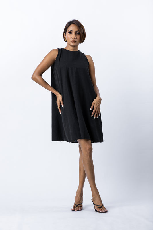 NADIA BLACK MINI LINEN DRESS