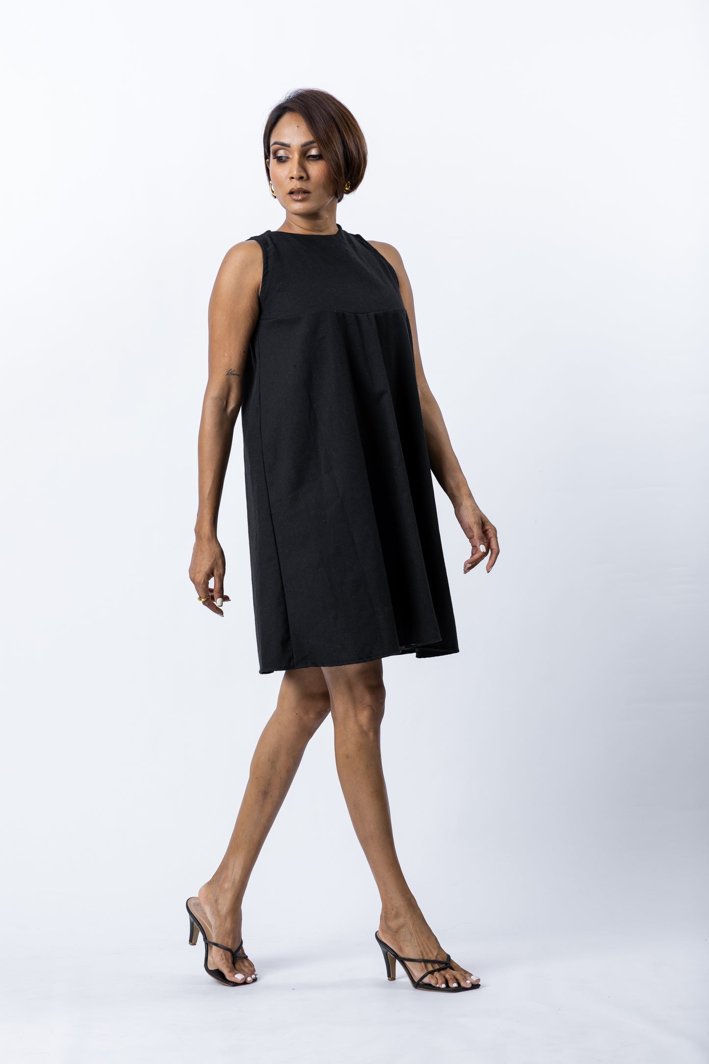 NADIA BLACK MINI LINEN DRESS