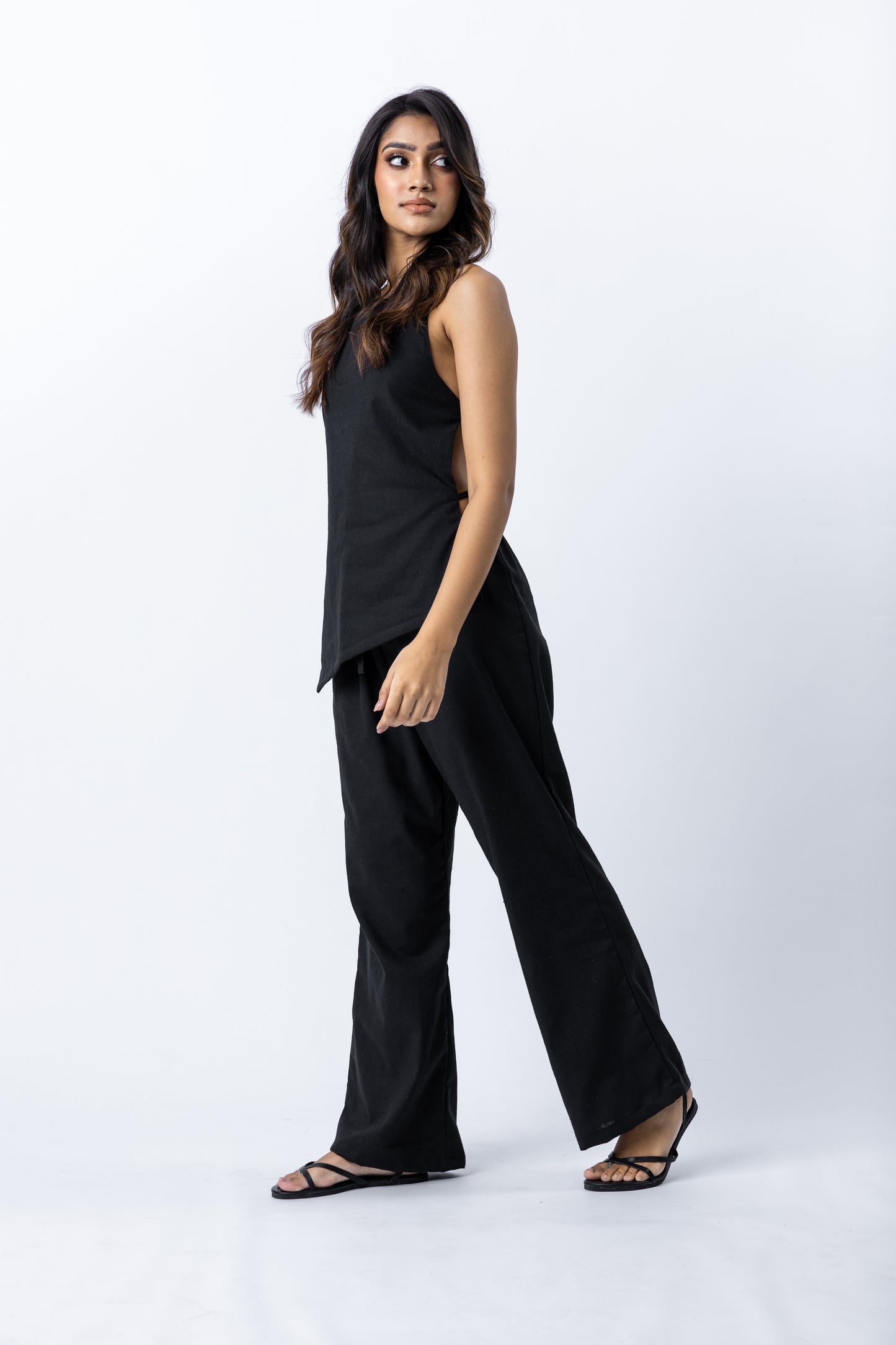 MIKA BLACK LINEN HALTER TOP