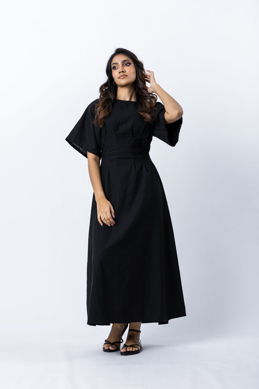 VALERIA BLACK BOATNECK MIDI DRESS