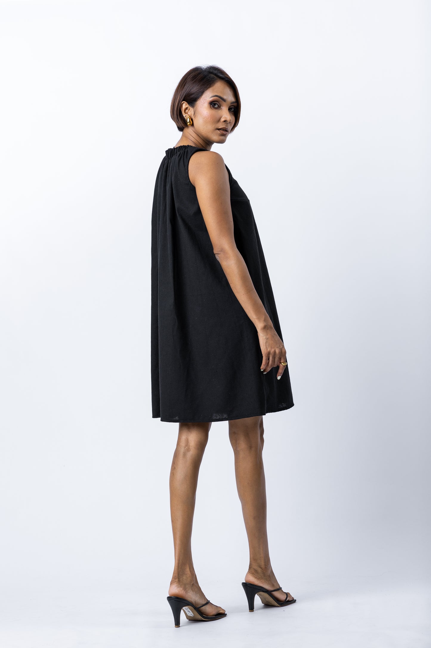 NADIA BLACK MINI LINEN DRESS