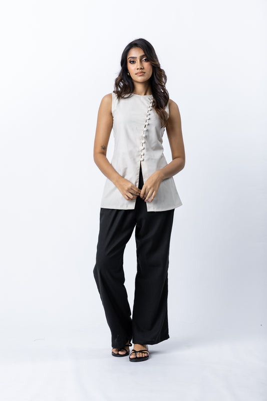 FRANCO OAT LINEN LONGLINE VEST