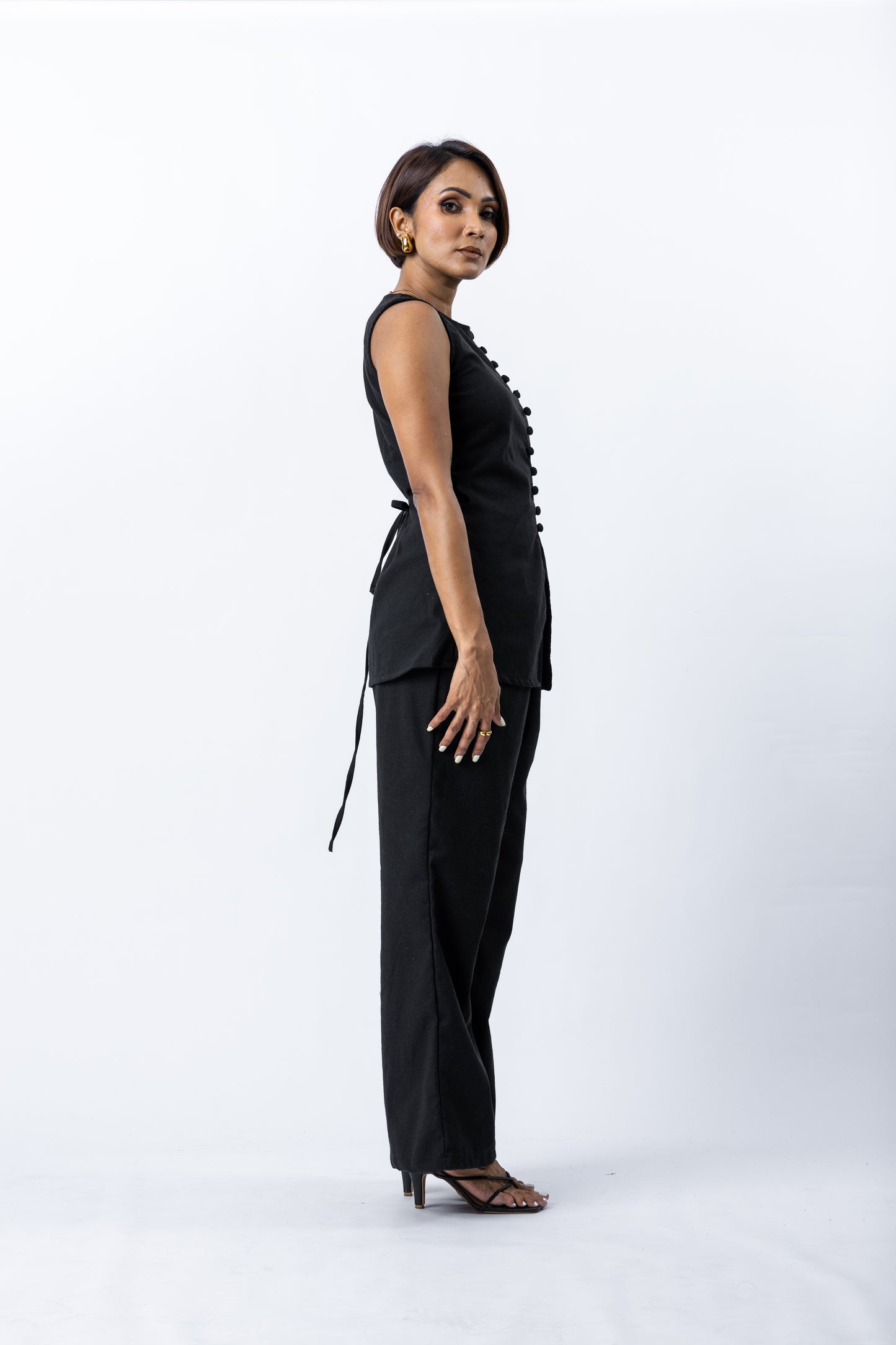 FRANCO BLACK LINEN LONGLINE VEST